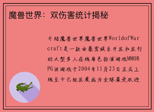 魔兽世界：双伤害统计揭秘